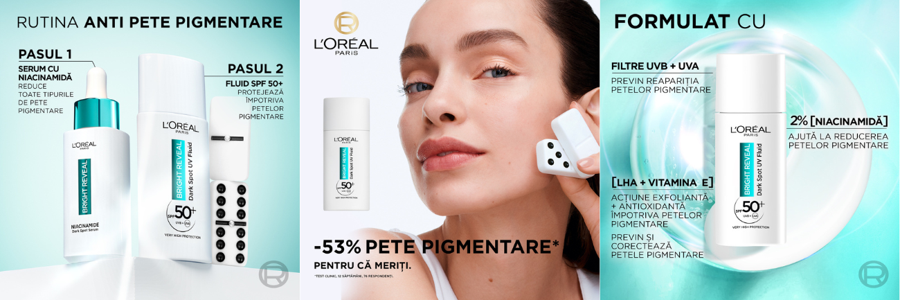 Crema fluida impotriva petelor pigmentare cu SPF 50+ Bright Reveal, 50 ml, Loreal Paris